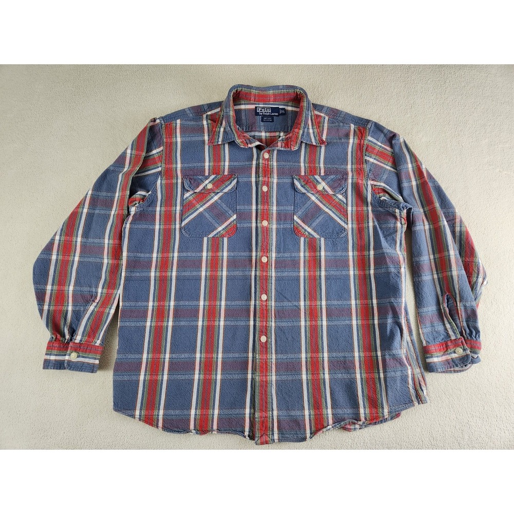 Vintage 90s Polo By Ralph Lauren Men's Matlock Plaid Heavy Button Shirt Size XL
